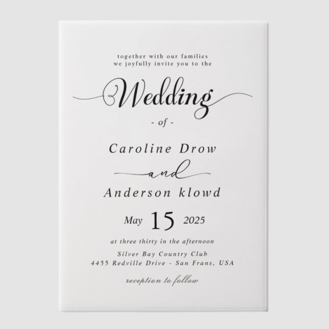 Simple Black & White wedding  Overlay Vellum Invitations (Front)