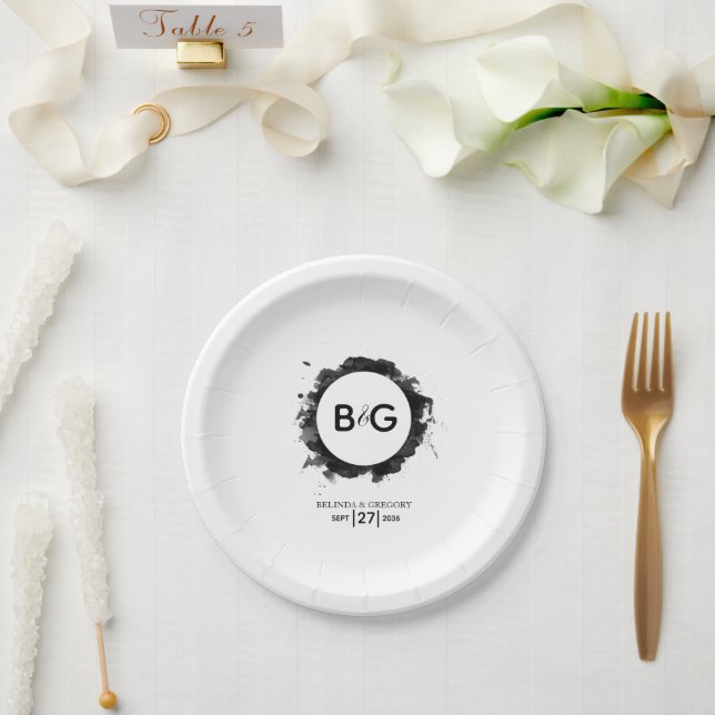 Simple Black White Wedding  Paper Plates (Wedding)