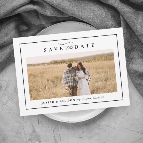 Simple Black  White Wedding Photo Save the Date