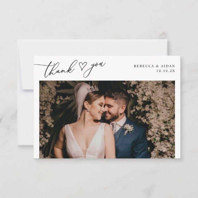 Simple Black & White Wedding Photo Thank You Card (Front)
