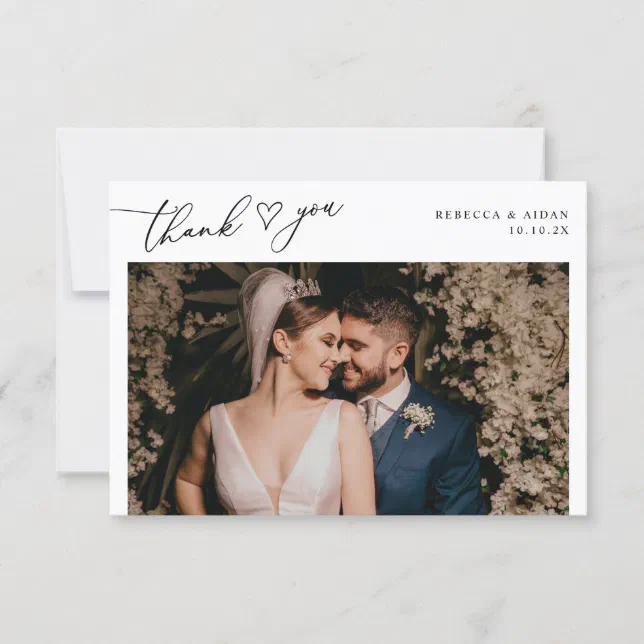 Simple Black & White Wedding Photo Thank You Card | Zazzle