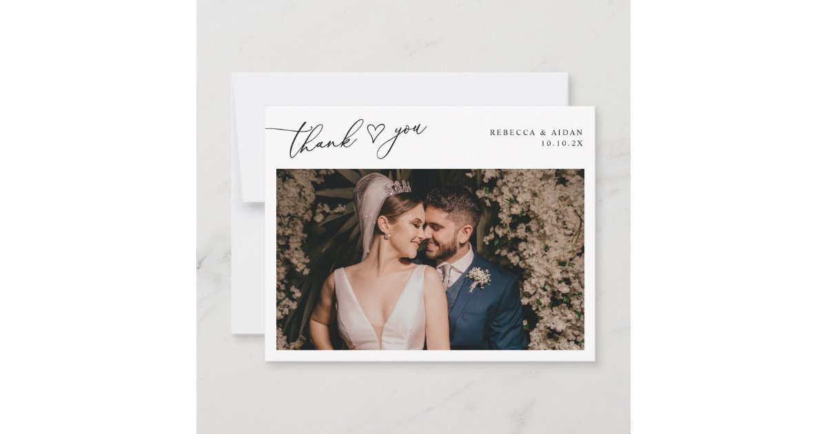 Simple Black & White Wedding Photo Thank You Card | Zazzle