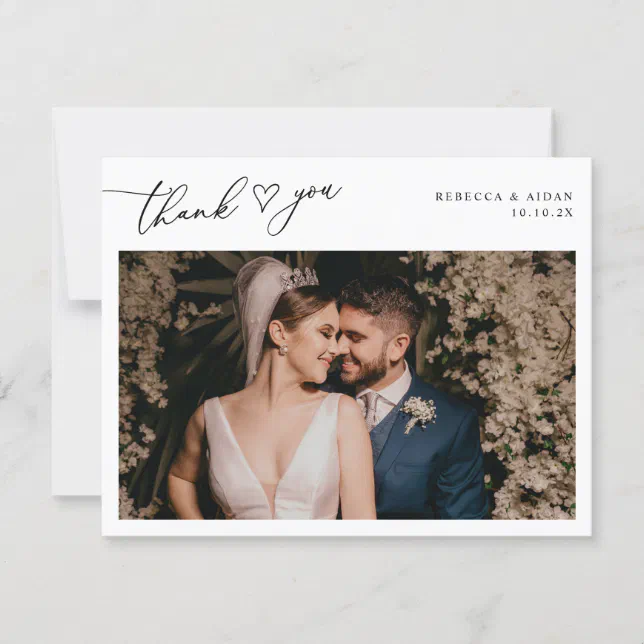 Simple Black & White Wedding Photo Thank You Card | Zazzle