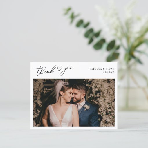 Simple Black & White Wedding Photo Thank You Card | Zazzle