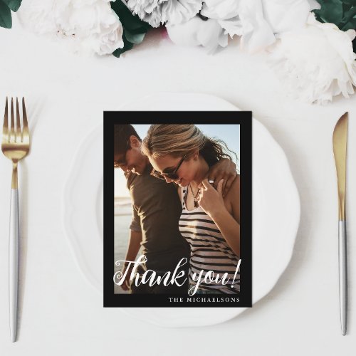 Simple Black White Wedding Photo Thank You Postcard