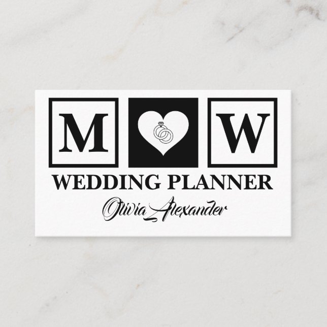 Simple Black & White Wedding Planner Business Card (Front)