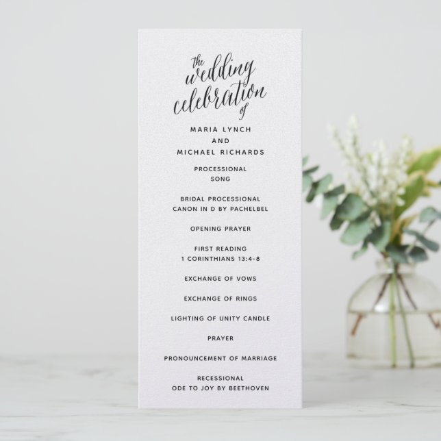 Simple Black White Wedding Program  (Standing Front)