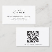 Simple Black & White Wedding QR Code Details Card