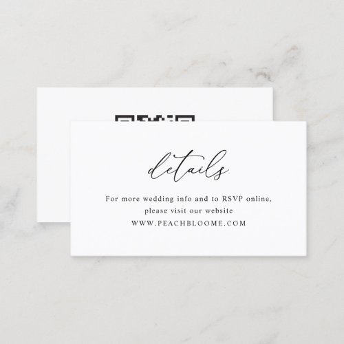 Simple Black  White Wedding  QR Code Details Card