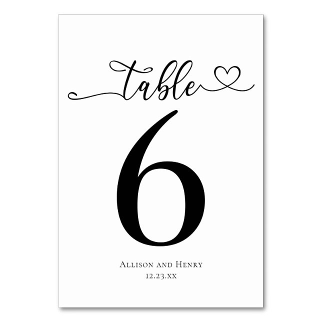 Simple Black White Wedding Reception Table Number (Front)