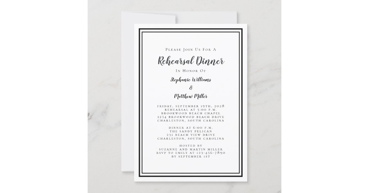 Simple Black & White Wedding Rehearsal Dinner Invitation | Zazzle