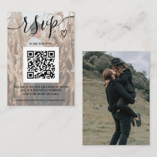 Simple black white wedding rsvp Qr code 2 photos Enclosure Card