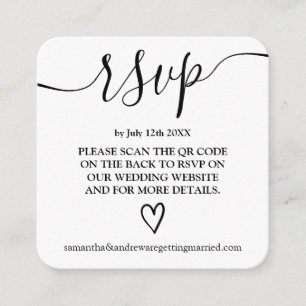 Simple black white wedding rsvp Qr code Enclosure Card