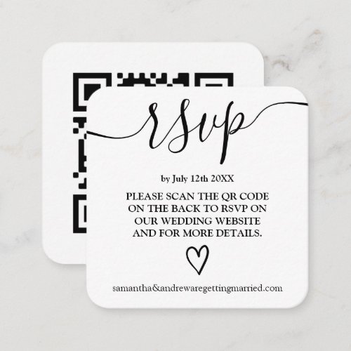 Simple black white wedding rsvp Qr code Enclosure Card