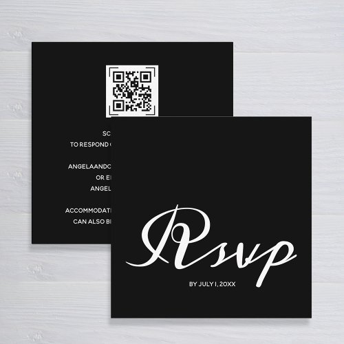 Simple Black White Wedding RSVP QR Code Enclosure Card