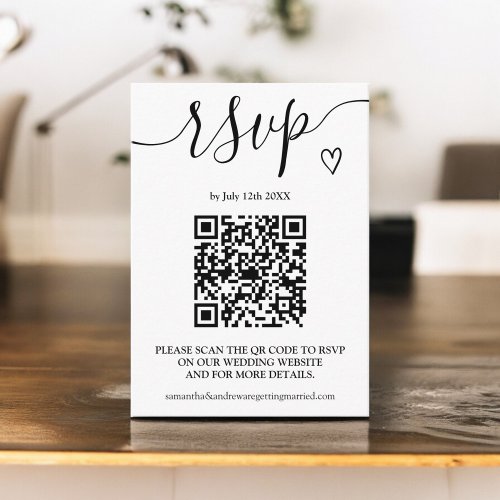 Simple black white wedding rsvp Qr code photo Enclosure Card