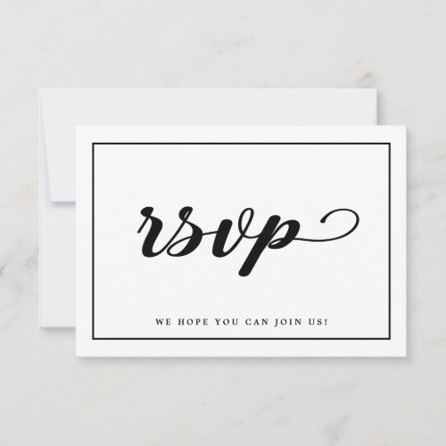 Simple Black  White Wedding RSVP With Meal Choice