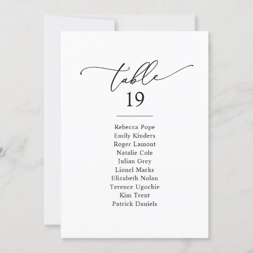 Simple Black  White Wedding Seating Chart Cards