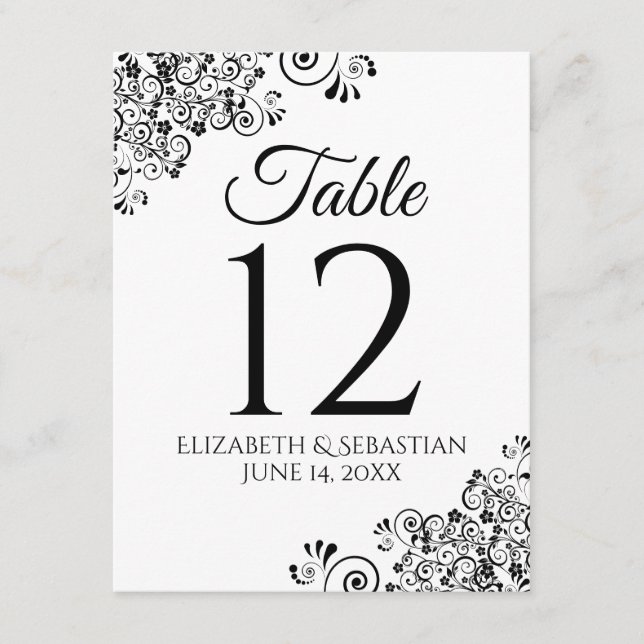 Simple Black & White Wedding Table Number (Front)