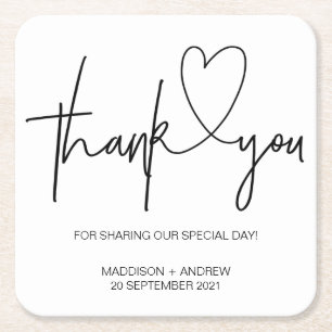 Simple Black & White Wedding Thank You Coasters