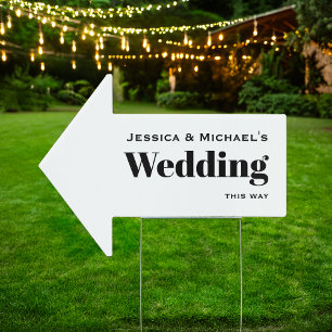 Simple Black White Wedding This Way Pointing Arrow Sign