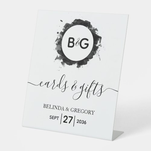 Simple Black White Wedding Welcome Cards  Gifts Pedestal Sign
