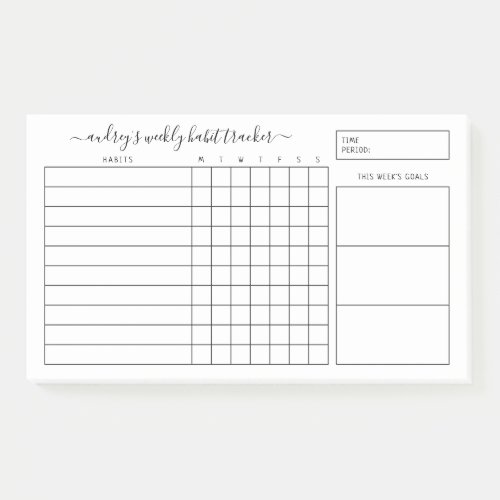 Simple Black White Weekly Habit Tracker Post_it Notes