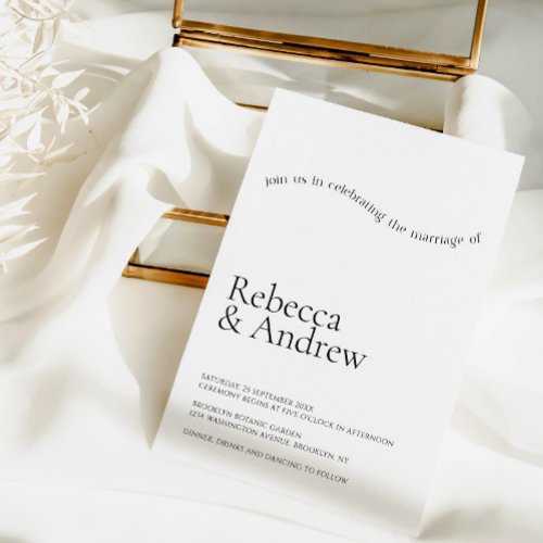 Simple Black  White Whimsical Typography Wedding Invitation