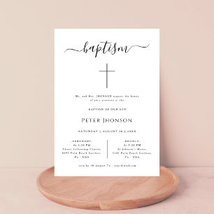 Simple Black & White Whimsy Calligraphy Baptism Invitation