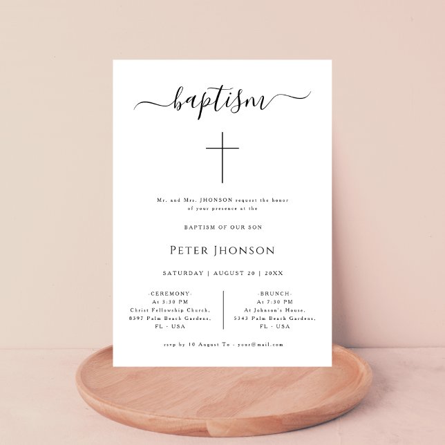 Simple Black & White Whimsy Calligraphy Baptism Invitation (Creator Uploaded)