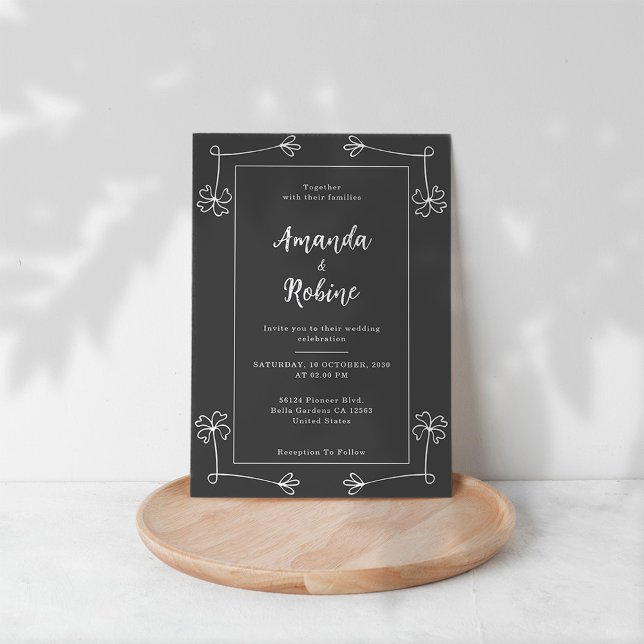 Simple Black & White Wildflower Wedding Invitation (Creator Uploaded)