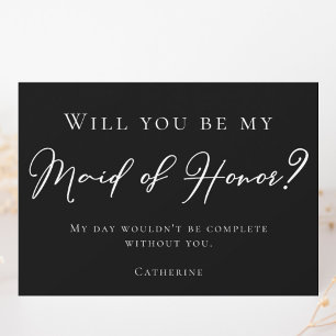 Simple Black White Will You Be My Maid of Honor Invitation