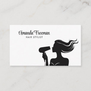 Simple Black & White Woman Hairdresser Business Card