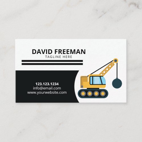 Simple Black  White Wrecking Ball Construction Business Card