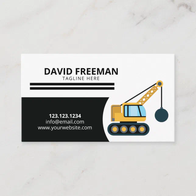 Simple Black & White Wrecking Ball Construction Business Card | Zazzle