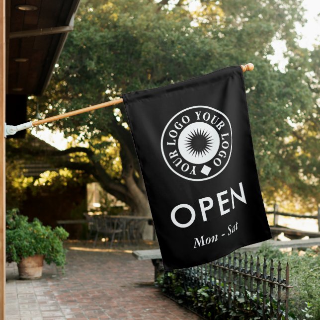 Simple Black White Your Logo Open Business House Flag (In SItu)