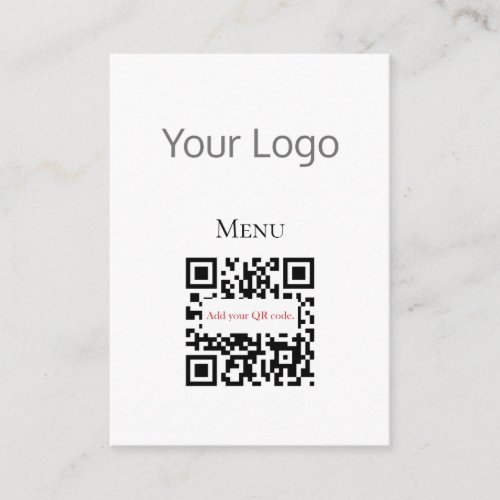 Simple Black White Your Logo QR Code Menu Cards