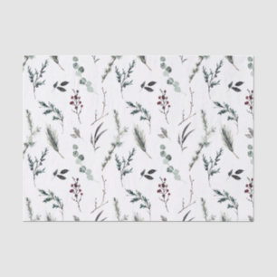 Simple Black Winter Botanical Watercolor Christmas Tissue Paper