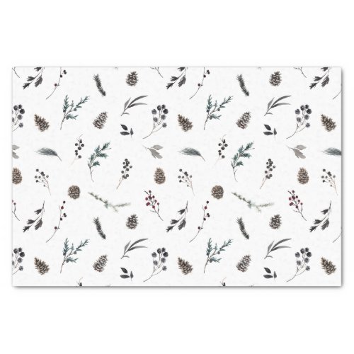 Simple Black Winter Pinecone Watercolor Christmas Tissue Paper