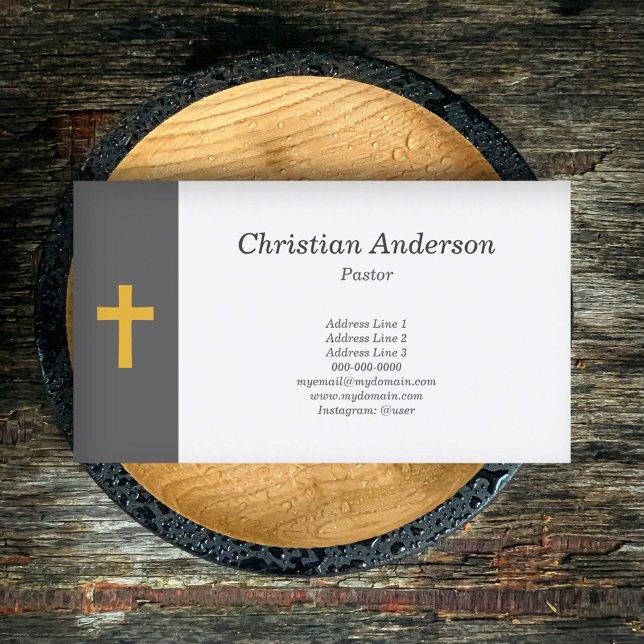 Simple, Black with a Gold Cross Pastor Business Card (Simple, Black with a Gold Cross Pastor Business Card)