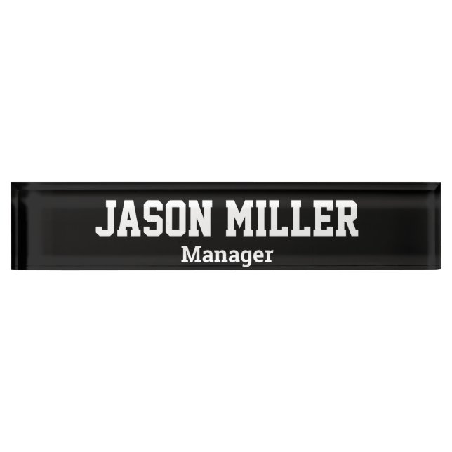 Simple Black with White Lettering Desk Name Plate (Front)
