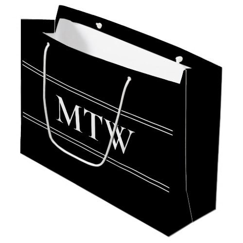 Simple Black with White Monogram Large Gift Bag