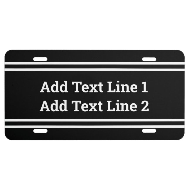 Simple Black with White Text Template License Plate (Front)