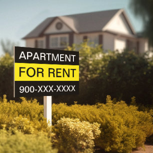 Simple Black Yellow Apartment For Rent Template Sign