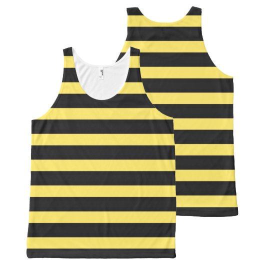 Simple Black/Yellow Bee-Inspired Stripes All-Over-Print Tank Top (Front and Back)