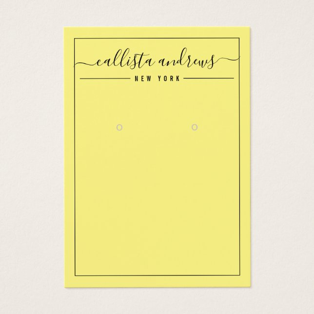 Simple Black Yellow Cursive Earring Display Card (Front)