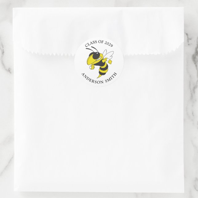 Simple Black Yellow Jacket Class of Graduation Classic Round Sticker (Bag)