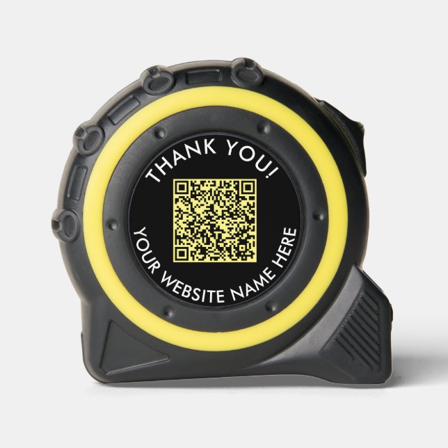 Simple Black Yellow QR Code Promo Business Website Tape Measure (Front)