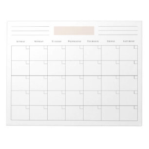 Simple Blank Monthly Calendar Planner Notepad