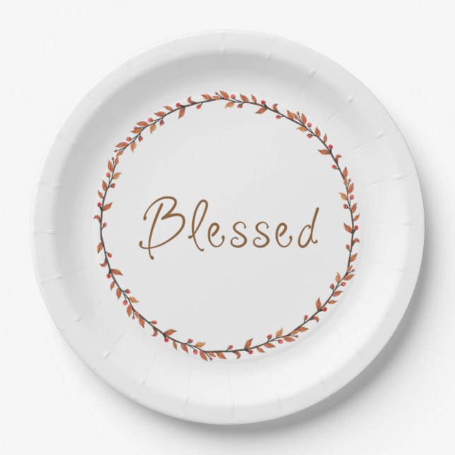 Simple Blessed Autumn Wreath Paper Plates (Front)